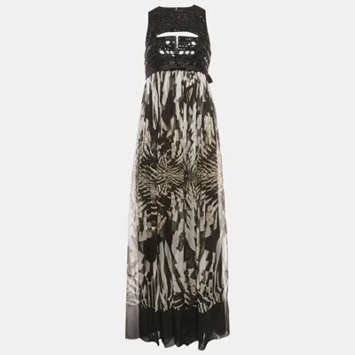 Pre-owned Roberto Cavalli Black Crystal Embellished Silk Maxi Dress M