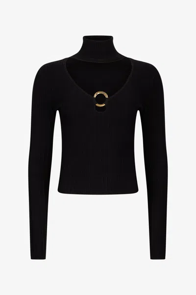 Roberto Cavalli Black Cut-out Turtleneck Sweater