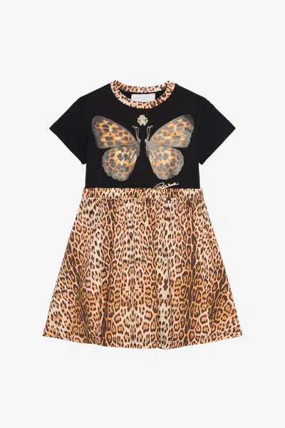 Roberto Cavalli Black Dress With Jaguar Skin And Butterfly Inserts