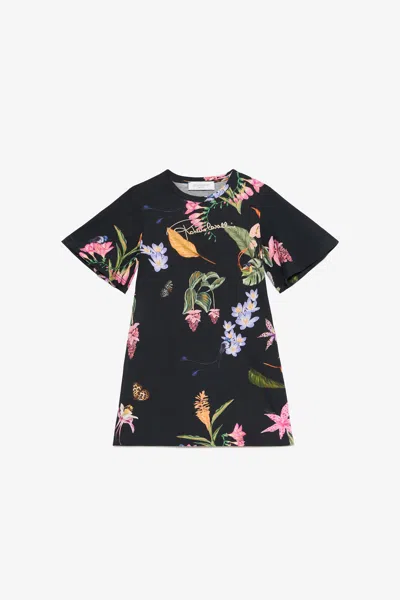 Roberto Cavalli Black Dress With Tropical Print