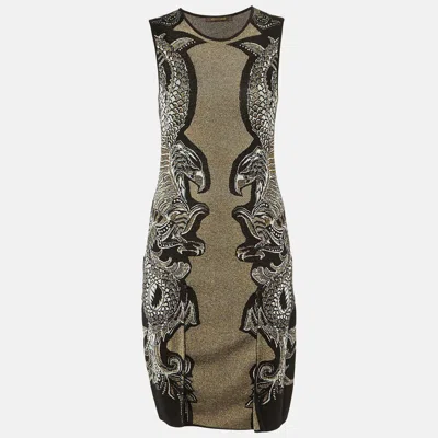 Roberto Cavalli Black Eagle Patterned Lurex Knit Short Dress In Multi