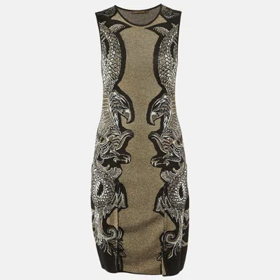 Pre-owned Roberto Cavalli Black Eagle Patterned Lurex Knit Short Dress S