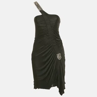 Pre-owned Roberto Cavalli Black Embellished Jersey One Shoulder Mini Dress M