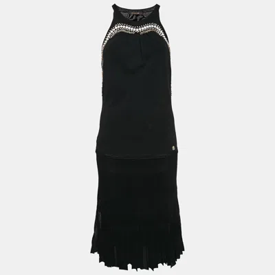 Pre-owned Roberto Cavalli Black Embellished Jersey Sleeveless Midi Dress M