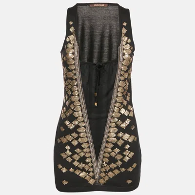 Pre-owned Roberto Cavalli Black Embellished Silk Knit Tank Top M