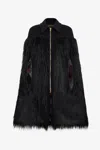 Roberto Cavalli Black Faux Fur Cape With Zip In Black