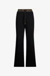Roberto Cavalli Black Flared Trousers With Leopard Print Waistband In Brown
