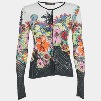 Roberto Cavalli Black Floral Knit Cardigan In Multi