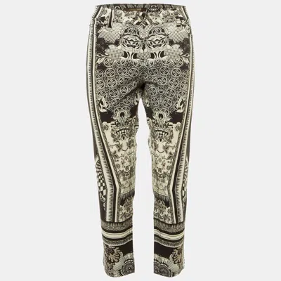 Roberto Cavalli Black Floral Print Denim Cropped Jeans L/waist 34" In Green
