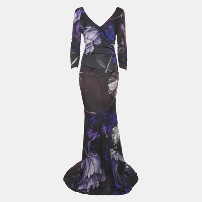 Pre-owned Roberto Cavalli Black Floral Print Jersey Maxi Dress M