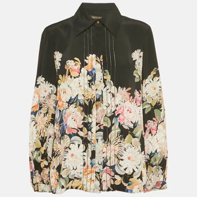 Roberto Cavalli Black Floral Print Silk Blouse