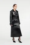 Roberto Cavalli Black Genuine Leather Long Trench Coat In Black