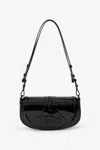 Roberto Cavalli Black Glossy Shoulder Bag With Logo In Black