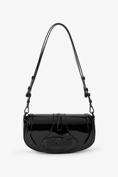 Roberto Cavalli Black Glossy Shoulder Bag With Logo