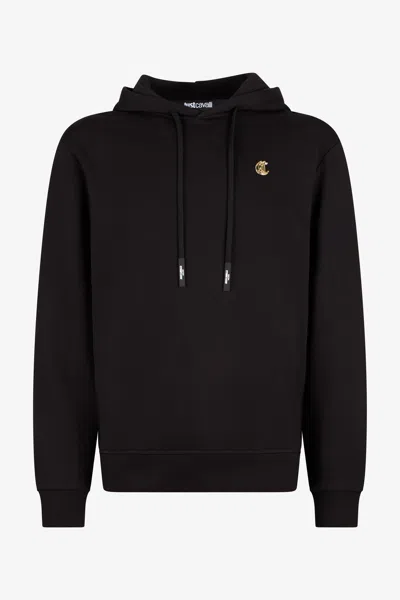 Roberto Cavalli Black Hoodie Sweatshirt With C Logo