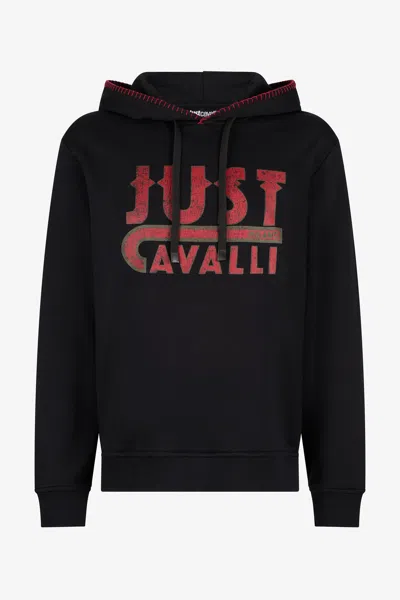 Roberto Cavalli Black Hoodie With Logo Print
