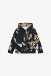 Roberto Cavalli Black Hoodie With Tropical Print In Multi