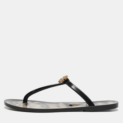 Pre-owned Roberto Cavalli Black Jelly Embellished Thong Flat Sandals Size 38