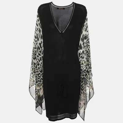 Pre-owned Roberto Cavalli Black Jersey And Animal Print Silk Dress L