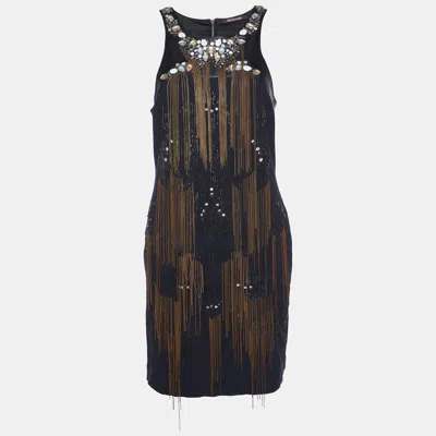 Pre-owned Roberto Cavalli Black Jersey Embellished Sleeveless Dress M