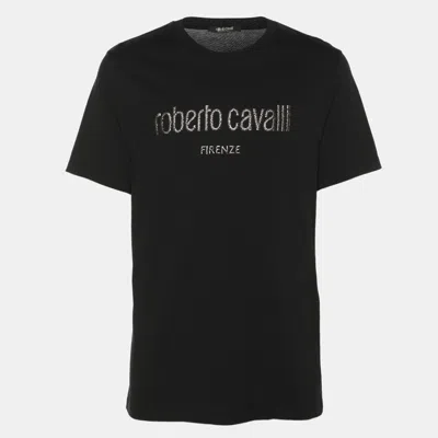 Pre-owned Roberto Cavalli Black Jersey Logo Print T-shirt L
