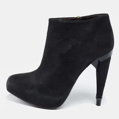 Pre-owned Roberto Cavalli Black Laminated Suede Ankle Boots Size 38