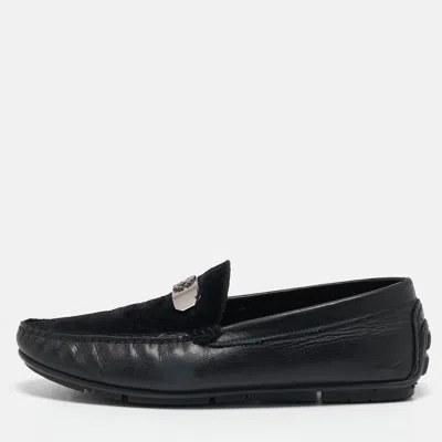 Roberto Cavalli Black Leather And Velvet Slip On Loafers