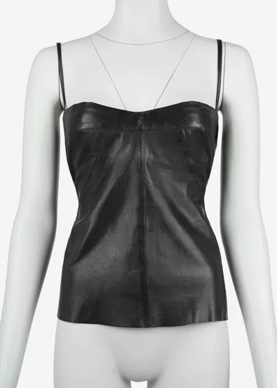 Pre-owned Roberto Cavalli Black Leather Corset Top With Integrated Bra, 2003 Size M