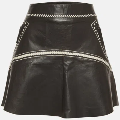 Pre-owned Roberto Cavalli Black Leather Flared Mini Skirt M