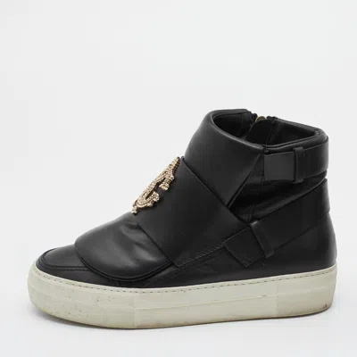Roberto Cavalli Black Leather High Top Sneakers