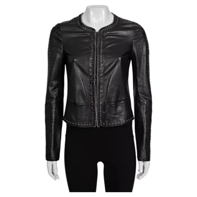 Pre-owned Roberto Cavalli Black Leather Lace-up Cropped Jacket It 42/m