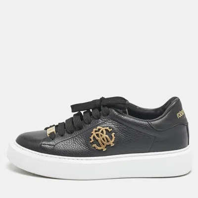 Pre-owned Roberto Cavalli Black Leather Low Top Sneakers Size 37