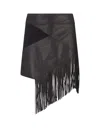 Roberto Cavalli Asymmetric Fringed Leather Panel Skirt In Black
