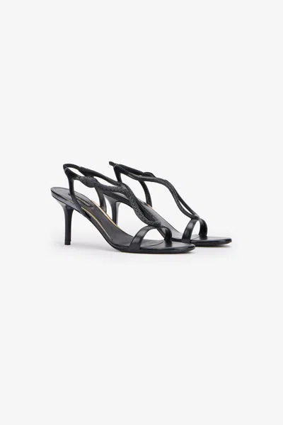 Roberto Cavalli Black Leather Sandals