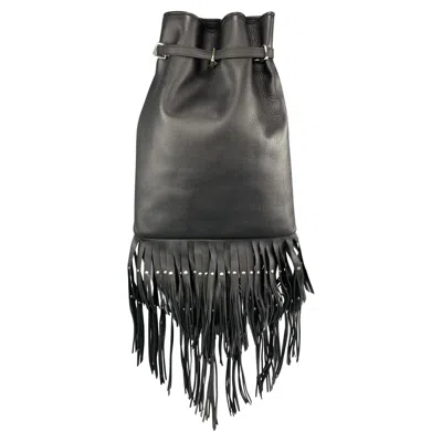 Pre-owned Roberto Cavalli Black Leather Studded Fring Bucket Backpack