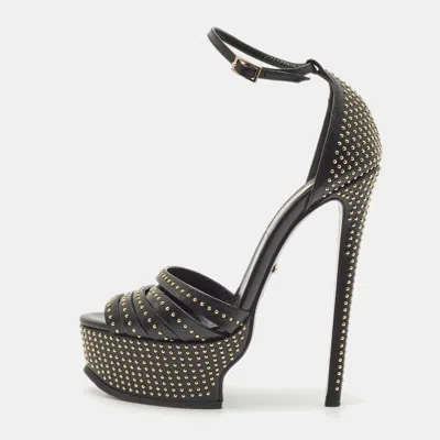 Roberto Cavalli Black Leather Studded Platform Sandals