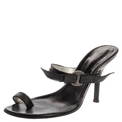 Roberto Cavalli Black Leather Toe Ring Sandals