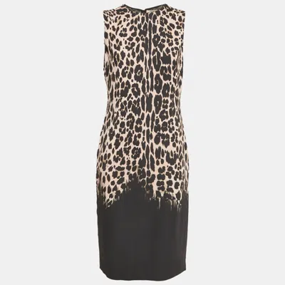 Pre-owned Roberto Cavalli Black Leopard Print Crepe Sleeveless Midi Dress L