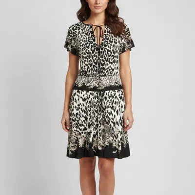 Pre-owned Roberto Cavalli Black Leopard Print Jersey Flared Mini Dress M