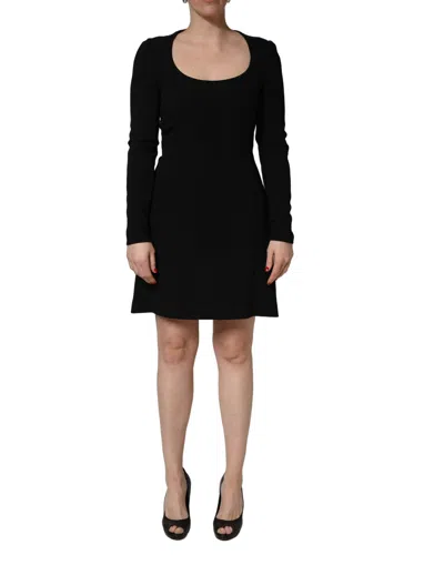 Roberto Cavalli Black Long Sleeves Scoop Neck Mini Dress
