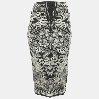 Pre-owned Roberto Cavalli Black Lurex Jacquard Lace-up Pencil Skirt S