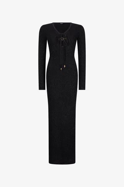 Roberto Cavalli Black Lurex Maxi Dress With Snake Hardware