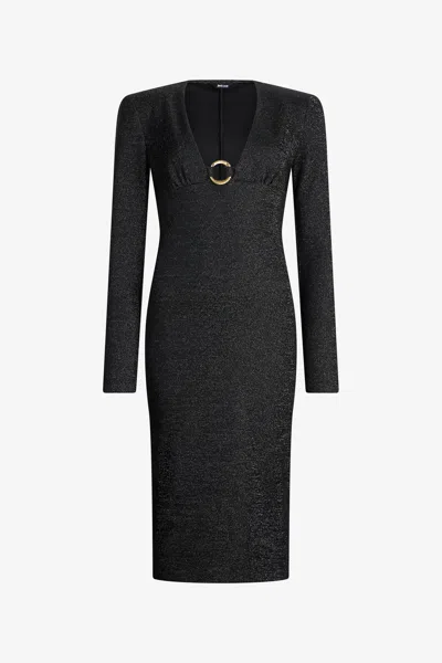 Roberto Cavalli Black Lurex Midi Dress With Ring Detail