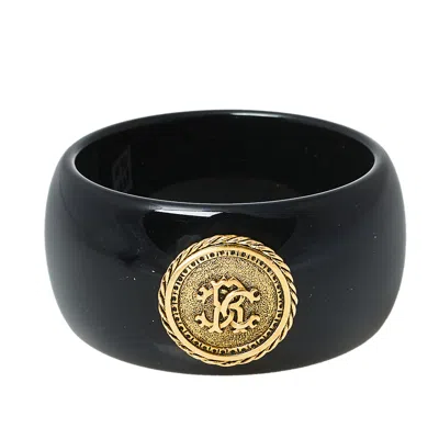 Roberto Cavalli Black Medallion Wide Bangle Bracelet In Purple