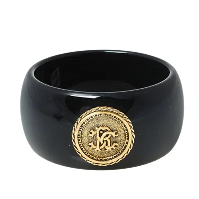 Roberto Cavalli Black Medallion Wide Bangle Bracelet
