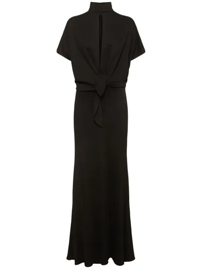 Roberto Cavalli Draped Jersey Long Dress In Black