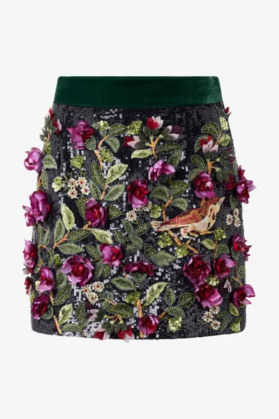 Roberto Cavalli Black Miniskirt With Multicolor Decorations