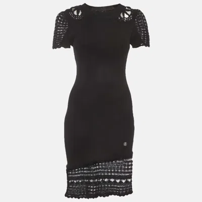 Pre-owned Roberto Cavalli Black Mohair And Knit Mini Dress M
