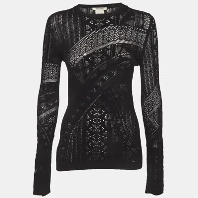 Pre-owned Roberto Cavalli Black Patterned Knit Long Sleeve Top L