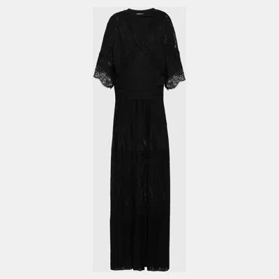 Pre-owned Roberto Cavalli Black Patterned Knit Maxi Dress It 40